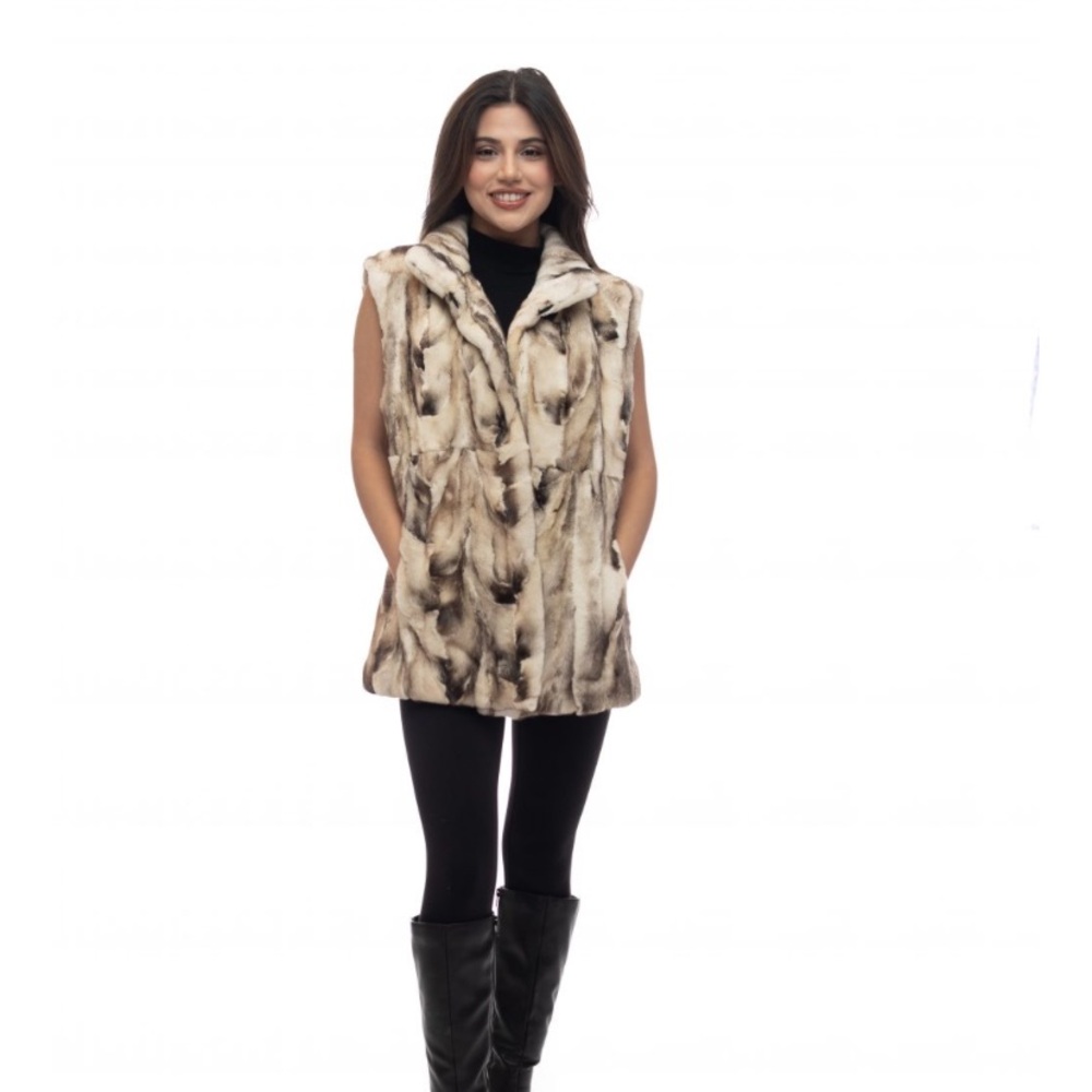 Reversible bleached mahogany sheared mink section vest